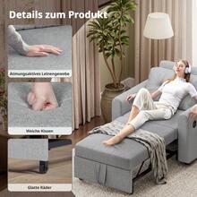 3-In-1 Sleeper Sofa Bed With USB And Type-C, Folding Single Sofa With Soft Cushion, Storage Pockets And Adjustable Backrest, Sofa Bed Chair 84 * 190cm - Light Grey - View 7