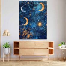 1pc Golden Moon And Star Oil Painting Art: Celestial Bohemian Decorative Canvas Wall Art, Funky Girl Art, Inspirational Quote Art, Home Decor, Canvas Hanging, Ramadan Wall Painting. - Multicolor - View 3