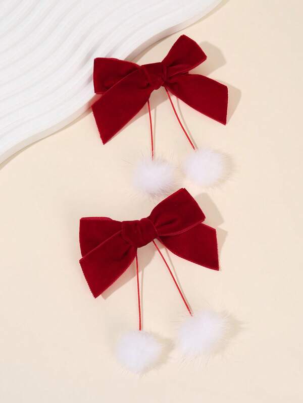 2 Stücke rote Haarschleifen-Clips für Mädchen, Samt-Schleifen mit langem Schweif als Dekor, süße Haaraccessoires als Geschenke für Kleinkind zu Weihnachten, Partys und im Herbst/Winter