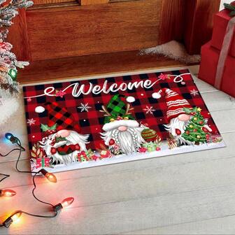 1pc Christmas Crystal Velvet Doormat, Christmas Decor Entrance Mat, Cartoon Holiday Entrance Door Mat, Dirt-Resistant And Wear-Resistant Foot Mat