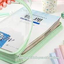 Pasta grande A4 à prova d'água com bolso transparente para documentos, clipe e cordão incluídos - Rosa chiclete - Visão 8