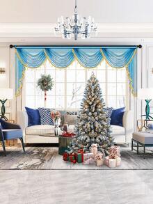 1 pieza Cenefa con cuentas doradas y azules, cortina de lujo moderna con onda, adecuada para fiestas, sala de estar, dormitorio, decoración de ventanas y puertas, opciones de ancho de onda de 1 a 4 - Azul - Ver 14