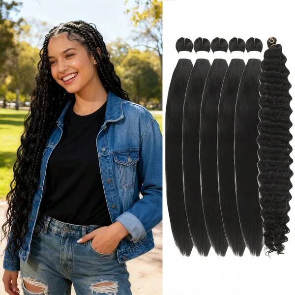 Extensiones de cabello trenzado rizado estilo bohemio de 26 pulgadas, color negro natural, versátil para todo tipo de personas, para uso diario, Halloween, Navidad, Año Nuevo