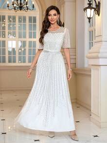 奢华水晶晚礼服，完美打造婚礼派对造型 - 白色 - 查看 1