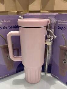 Portable Stainless Steel Thermal Cup 1200ml Thermal Bottle With Lid And Stainless Steel Straw 001 - 粉色 - 查看 2