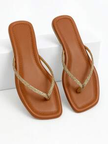 Women's Flat Sandals With Comfortable Shiny Glitter - Lạc đà - Xem 6