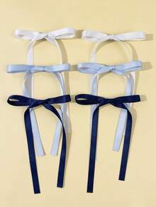 6件套女士母亲节/音乐节/婚礼装饰发夹，简约纯色可爱蝴蝶发卡 - 白色淺藍色寶藍色六件套 - 查看 7