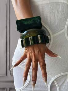 三件套手链，金手链，树脂手链，宽手链，厚手链，手链套装，宽手链，树脂手链，女士手链，送她的礼物 - 綠色 - 查看 9