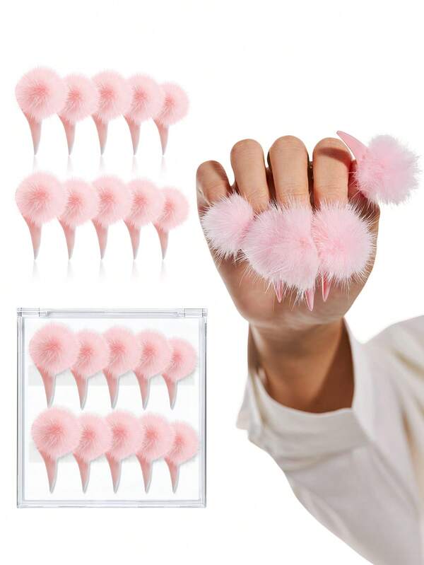 10 piezas de uñas postizas de estilo lindo en forma de stiletto de acrílico, adornos de bolas esponjosas rosas hechos a mano para decoración, set de uñas falsas para niñas y mujeres, suministros para uñas XXL/XXXL para uso diario y decoración de fiestas