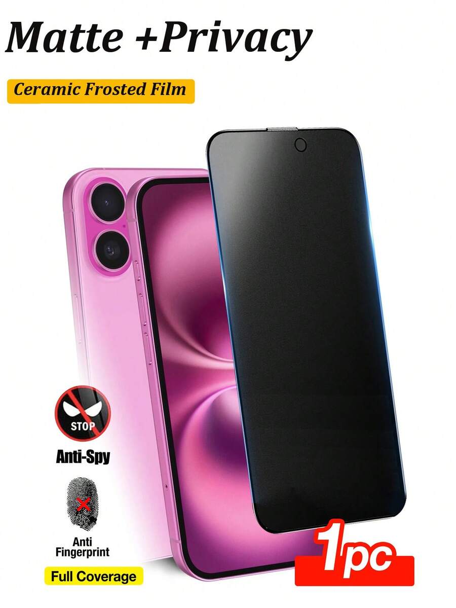 Yezodawee 1pc Matte Anti-Spy Screen Protector, Compatible With 9H Anti-Spy Ceramic Matte Screen Protector, Non-Glass Material, Ceramic Matte Anti-Spy Film, Suitable Compatible With Iphone 16 Pro Max/16 E/16 Plus/Compatible With 17/15 Pro Max/14/13/12/11/XR/X/XS/7/8, 2.5D Anti-Fingerprint Matte Anti-Spy Screen Protector (6.1 Inch), Full Coverage Ceramic Matte Anti-Spy Screen Protector - 1pc - View 1