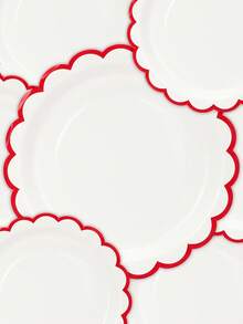 10 件/20 件/50 件圣诞纸盘 7 英寸白色盘子带红色装饰可爱白色扇形纸盘红色扇形餐盘甜点盘适用于圣诞节婴儿送礼会婚礼新娘送礼会婚礼派对用品