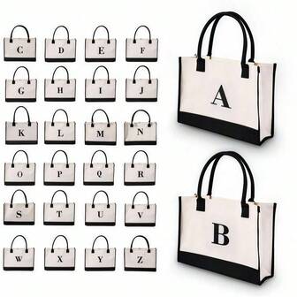 Personalized 26 Letter Tote Bag, Fashionable Canvas Handbag, Birthday Gift Exclusively Designed For Female Mothers, Teachers, Friends, Bridesmaids.