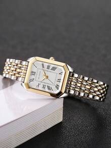 1 Đồng hồ đeo tay thạch anh cổ điển thanh lịch dành cho nữ, mặt vuông có số La Mã, dây đeo bằng thép không gỉ - Nhiều màu - Xem 5