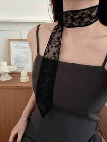 1pc Soft And Elegant Lace Scarf Fashion Botanical Scarf Embroidery Office Ladies Wrist Hair Bands Scarf Turban Headscarf Neck Towel - 白色 - 查看 2