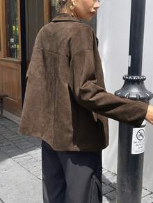 女士秋季休闲优雅圣诞皮大衣 - 棕色 - 查看 9