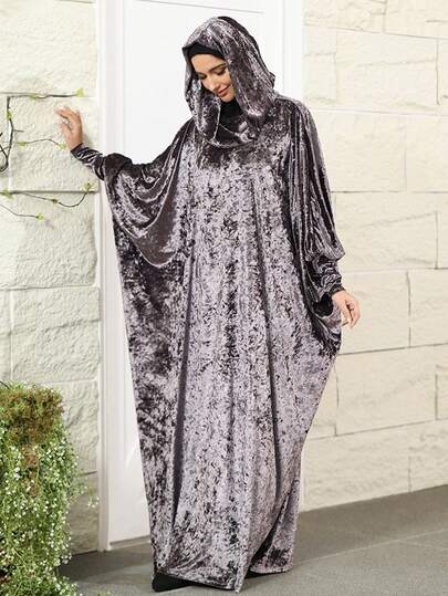 VFJ Prayer Dress, Solid Color Elegant Turkish Style Middle Eastern Arabic Ladies' Long Robe, Gold & Brick Red Wool Hooded Robe, With Storage Bag Included Vacation Spring