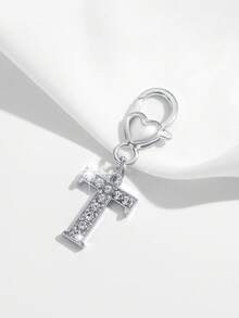 1pc Fashionable Minimalist Style Hollow Out Rhinestone Studded 26 English Letter Unisex Keychain Pendant Accessory - Silver XYK2024 - View 16