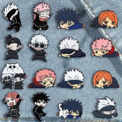 16 piezas de broches de moda creativos de dibujos animados, insignias de metal con diseño lindo de Itadori Yuji, accesorios de joyería para ropa, mochila, regalo para amigos