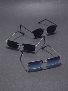 3 piezas Gafas de metal con marco geométrico a juego con todo, vintage, para hombres, moda masculina para el verano, vida diaria, conducir, pescar, actividades al aire libre, vacaciones en la playa tropical