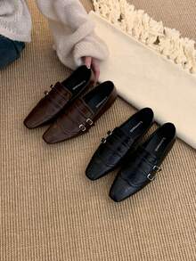 女士方头休闲平底鞋，舒适百搭商务鞋，2026 年新款时尚 - 黑色 - 查看 6