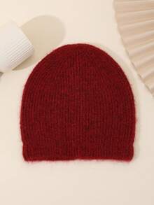 1 件纯色金属装饰花卉图案休闲羊毛混纺柔软针织帽，复古厚实质地，柔软蓬松，适合送礼和日常穿着，秋冬