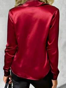 Camisa de mujer de unicolor con botones, ligera para uso diario, primavera/verano - Burdeos - Ver 5