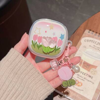 3D Tulip + Pendant Suitable For Redmi Buds 6 Lite/6 Active/6 Pro/6 Play Wireless Bluetooth Earphone Case, Buds 5/6s/5 Pro/SE Earphone Case, Buds 6/7s Niche Creative Transparent Soft Case, Buds 4 LITE Universal Anti-Drop Cute Girl Redmi Earphone Protective Case