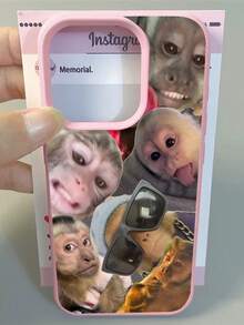 Personality Monkey Pattern Compatible With Apple Phone 16/12/13/11/14/17/15/ProMax/Pro/Plus/Xs Max/XS/X,Ultrathin Soft Shell Lens Protection Phone - 粉色 - 查看 4
