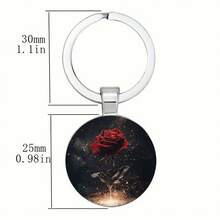 1PC European And American Fashion Shimmering Red 2D Pattern Gem Alloy Pendant Keychain Bag Pendant, Car Keychain, Holiday Party Small - 1 - Xem 2