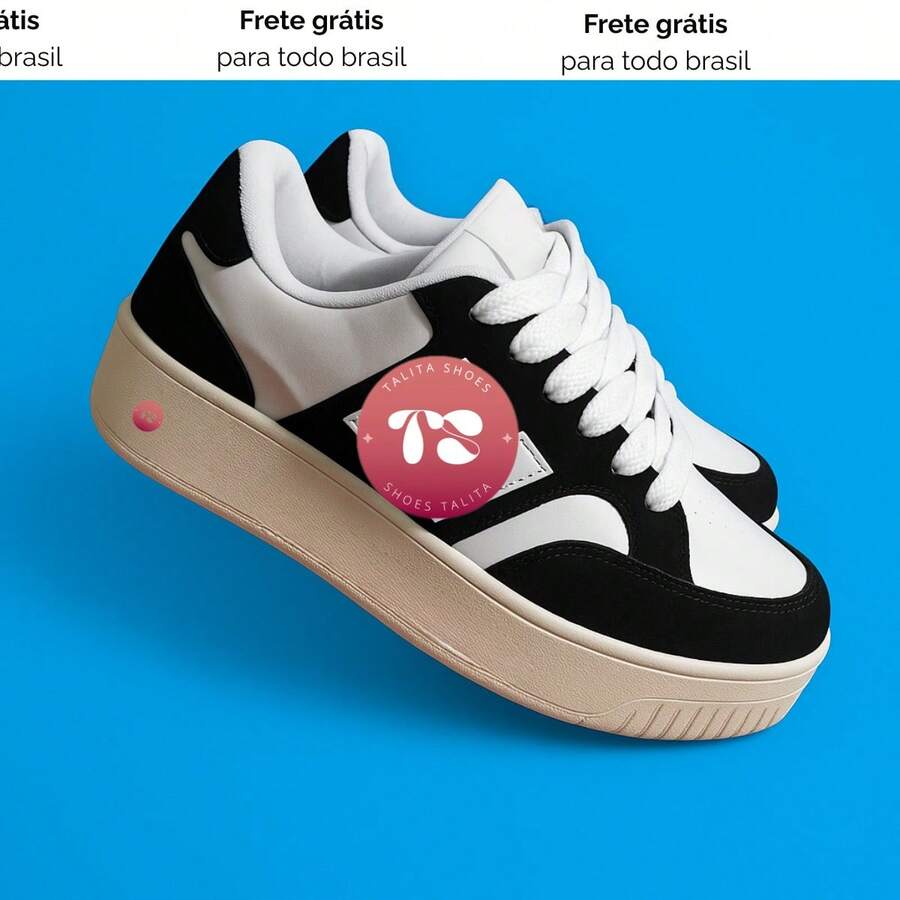 Women's Basic Casual Sneakers With Comfortable High Sole - 黑色 白色 新品 - 查看 1