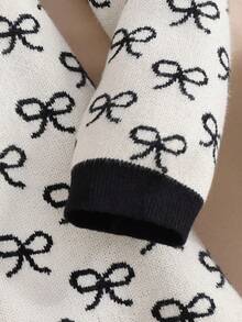 秋冬款英伦风蝴蝶结针织连衣裙 - 白色 - 查看 6