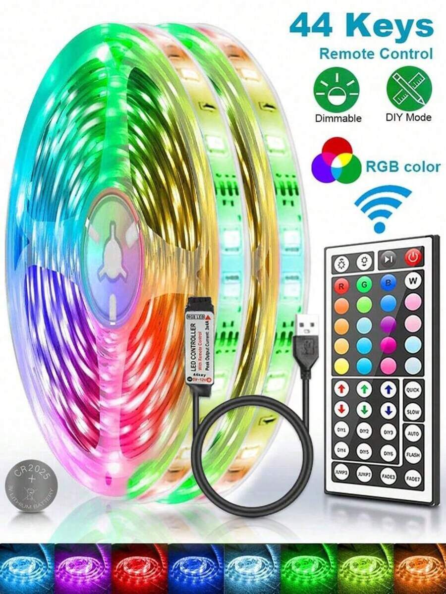 RGB LED燈條,可變色LED燈帶,配備44鍵紅外線遙控器,室內燈串,適用於臥室、客廳、家庭、派對、婚禮裝飾、聖誕裝飾 - 多色光 - 查看 1