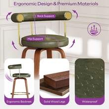 TYBOATLE Set Of 2 Mid-Century Modern Bar Stools, 26" Counter Height Kitchen Stools With Bent Wood Leg And Faux Leather Upholstery - Green - View 5