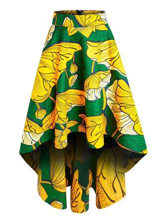 Hot-Selling African Batik Women's Half-Skirt With & Lotus Leaf Print High-Low Hem