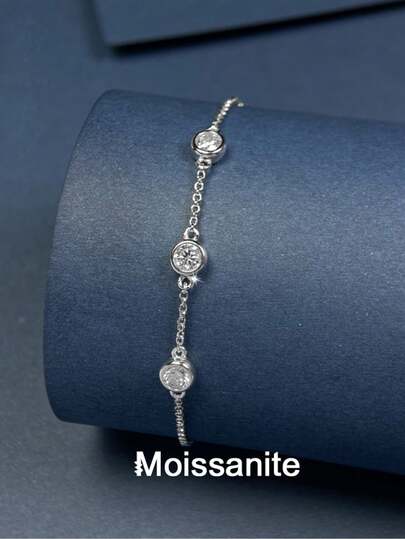 1pc Minimalist Luxury 925 Sterling Silver 0.9 Carat Moissanite Bracelet, Suitable For Women's Daily Wear, Commute, Party, Vacation, Birthday, Valentine's Day, Halloween, Mother's Day, Wedding Anniversary, Christmas Jewelry Gift