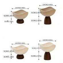 Vintage Ceramic Bowl With Sturdy Wooden Base - Triangular Ceramic Bowl, Reusable Multipurpose Dessert Bowl For Home And Restaurant, Hand Wash Only, Creative Fruit Snack Cup, Novelty Tableware, Textured Surface | Kitchen Decor - Multicolor - View 9