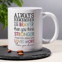 1 Piece, 11oz Ceramic Coffee Mug, Remember You Are Braver Than You Think Coffee Mug, Inspirational Women, Girls, Wife, Sister, Mom, Girlfriend, Birthday Double-Sided Printed Ceramic Mug, 11oz - trắng - Xem 2