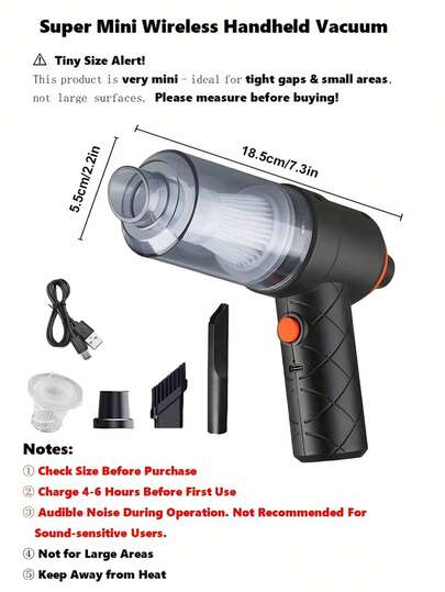 Cordless Stofzuiger Cleaner Powerful held Mini In Low Noise Air Buster Multi Nozzles Rechargeable Duster Cleaning Kit Car ing Car, Home, Office, Pet, Keyboard view 6