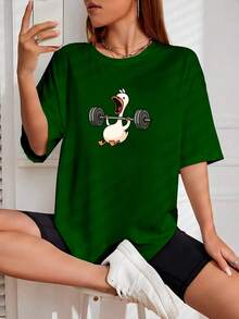 Women's Basic Duck Training T-Shirt Cotton Shirt - Green - View 2