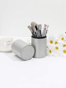 14pcs Professional Makeup Brush Set With Leather Case, Includes Powder Brush, Foundation Brush, Eyeshadow Brush, Eyebrow Brush, Concealer Brush, Contour Brush And Travel Brush. Ideal For Makeup Beginners And Great Gift For Christmas And Valentine's Day. - Grey - View 3