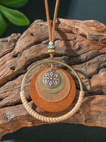 TopHanqi 1pc Women's Vintage Bohemian Personalized Pendant Necklace, Geometric Personalized Big Circle Life Tree Multi-Layer Design Sweater Chain, Suitable For Daily Wear, Party, Commuting, Versatile