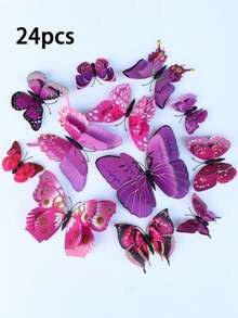 12/24/36pcs 3D Butterfly Stickers, PVC Realistic Butterfly Decor, Modern 3D Room Decor Creative Butterfly Stickers, 3D Colorful Double-Layer Wings PVC Realistic Butterfly, Artificial Butterfly Wall Stickers, Home Decor, Cute Cake Decor, Party Supplies, Holiday Party Creative Butterfly Stickers - Multicolor - View 39