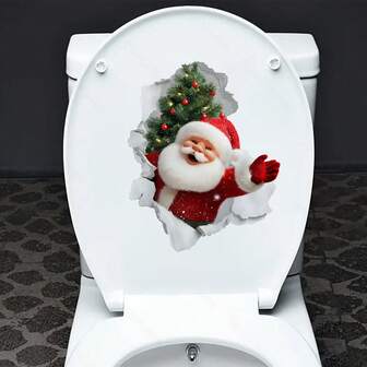 Pegatina de Papá Noel navideña para el inodoro, vinilo autoadhesivo y extraíble, excelente para agregar diversión y ambiente navideño a la decoración del baño durante la temporada navideña, pegatinas de pared, decoración de pared, pegatina de pared, decoración de dormitorio, decoración de cocina, decoración del hogar