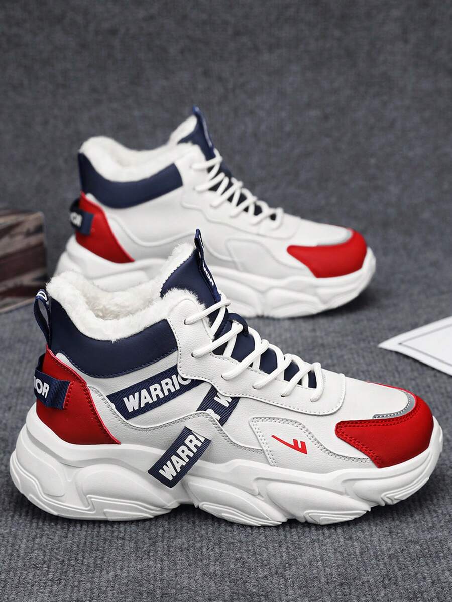 1 Pair WARRIOR Men's Thick Sole Snow Sports Shoes, Lace-Up Soft Bottom Casual Shoes, Low-Top Outdoor Flat Shoes, Suitable For Spring/Autumn Commuting, Hiking, Student Graduation Photos, Round Toe Low Heel Soft Bottom Men Sports Skateboard Shoes