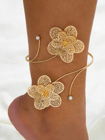 Modischer minimalistischer geometrischer Cut Out 3D-Blumen-Knöchelschmuck, geeignet für Partys und Veranstaltungen, Geschenk