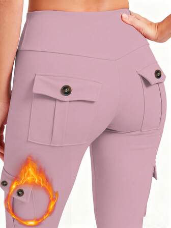 Plus 薄款天鹅绒黑色修身塑形风健身裤 女士口袋运动紧身裤 弹力高腰蜜桃臀瑜伽裤 可外穿。