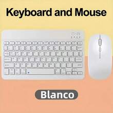 Grupo de teclado y ratón inalámbrico, combinación de teclado y ratón inalámbrico, carga silenciosa, diseño de ergonomía ultradelgada, modelo de mini computadora portátil de enlace inalámbrico, adecuado para tabletas de escritorio de computadora portátil - Blanco - Ver 3