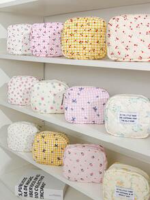 1 Pieza Monedero mini lindo acolchado de espuma con estampado de cereza, bolsa suave de tela para almacenar toallas sanitarias, bolsa organizadora de cosméticos con estampado de cuadrícula, bolsa de almacenamiento para auriculares Bluetooth con lazo, regalo de Navidad, esencial de viaje, embrague / bolso pequeño, organizador de maquillaje, organizador de maquillaje, bolsa, soporte para brochas, mini bolsa, bolsa de gran capacidad, regalo para mujeres, regalo de Navidad, ideas de regalo para mujeres