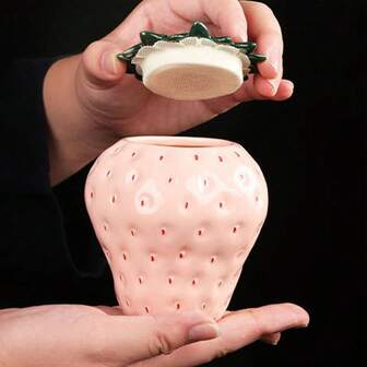 Strawberry Shape Ceramic Jar Food Storage Jar Canister Tea Tins Can Sealed Tea Coffee Canister Spices Nuts Snacks Storage Pot For Sugar Salt Bowl