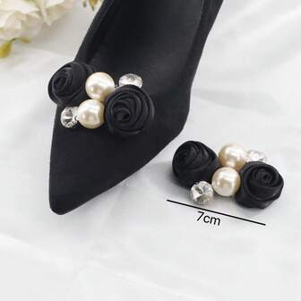 2pcs Minimalist Luxury Flower Rhinestone Faux Pearl Detachable Shoe Clips